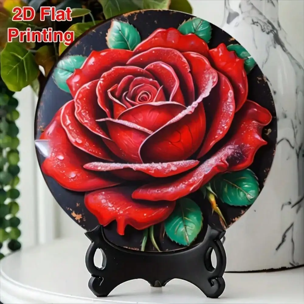 Handmade Aluminum Floral Wall Art 3D Round Sign Rustic Home Decor for Living Room, Garden