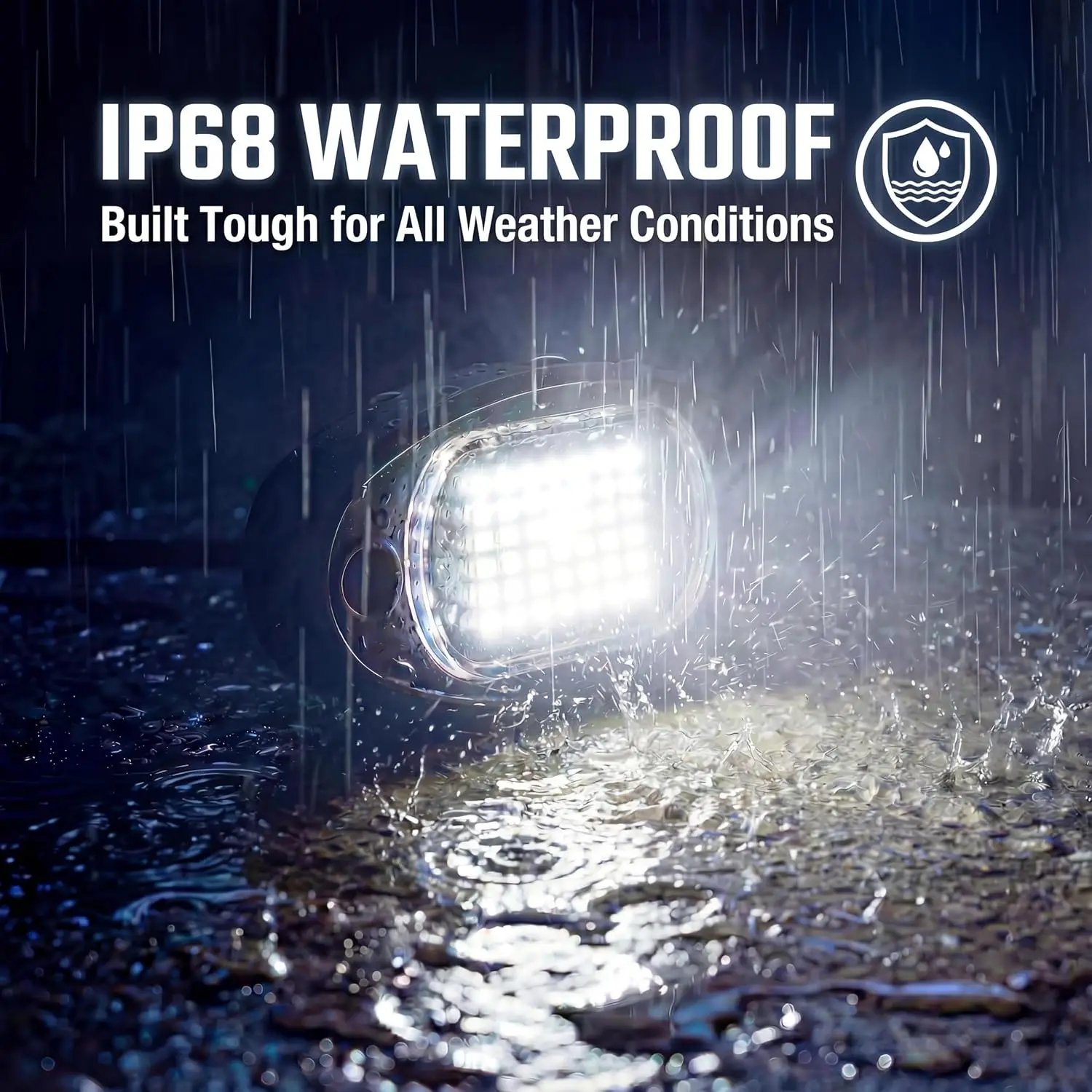 IP68 Waterproof White Rock Lights for Trucks, 16 Pods with 42 LEDs per Pod