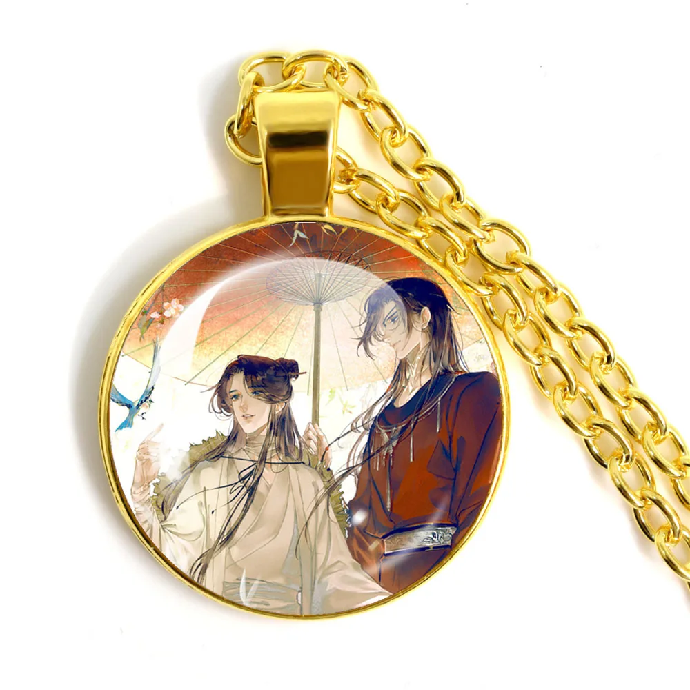 Heaven Official's Blessing Hua Cheng Xie Lian Glass Cabochon Necklace Tian Guan Ci Fu Cosplay Accessories Trendy Jewelry