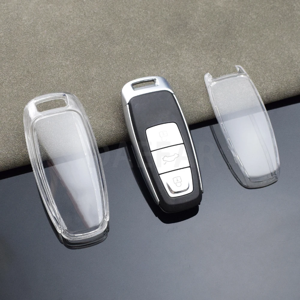 Saco de proteção chave transparente para audi q5 q8 c8 d5 sq8 a3 a4 b9 a6 a7 4k a8 e-tron tpu caso chave remota do carro capa escudo fob