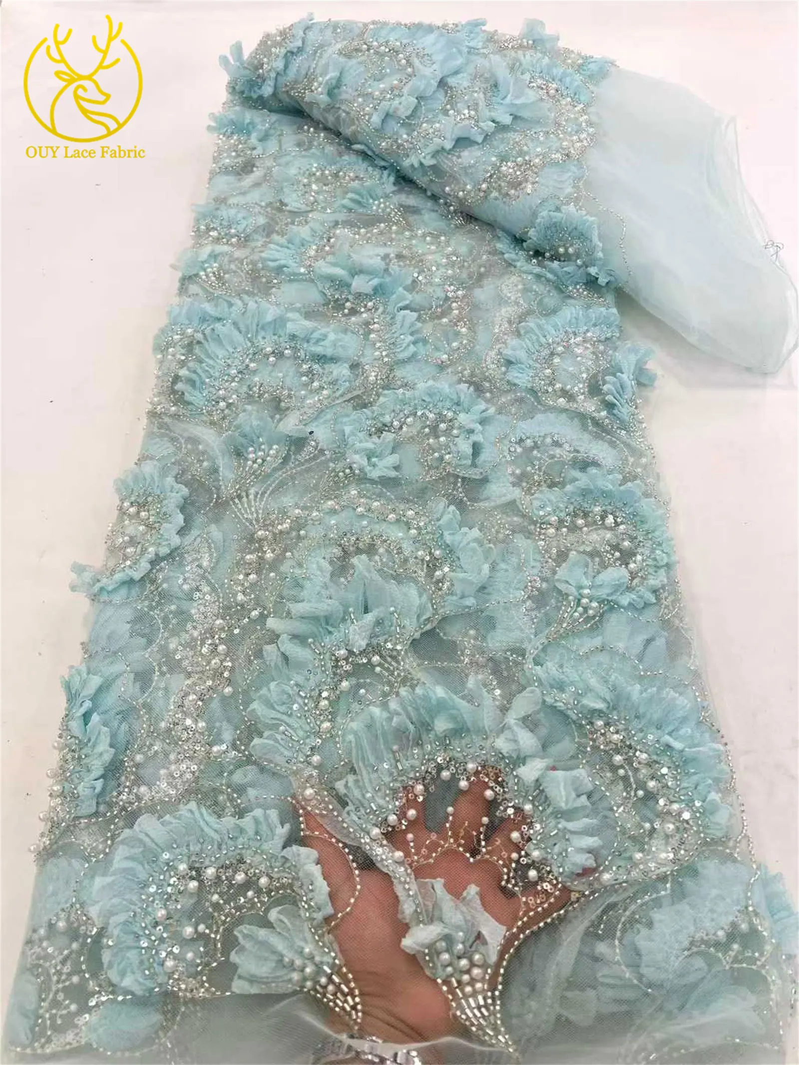 3D Neueste Elegante Afrikanische Spitze 2026 Hochwertige Französische Tüllspitze Nigeria Perlen-Pailletten-Spitzenstoff für Hochzeitskleider – Detail 4