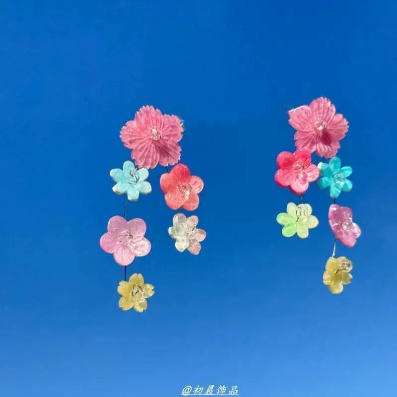 Happy Color Flowers Long Earrings For Ladies 2025 New Spring Summer Fashion Charming Cute Earings