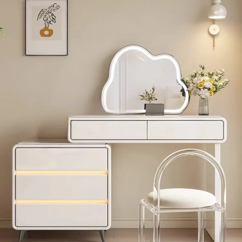 Makeup Dresser with Chair Luxury Cloud Mirror Dresser with Mirror Light and Ladies Drawer