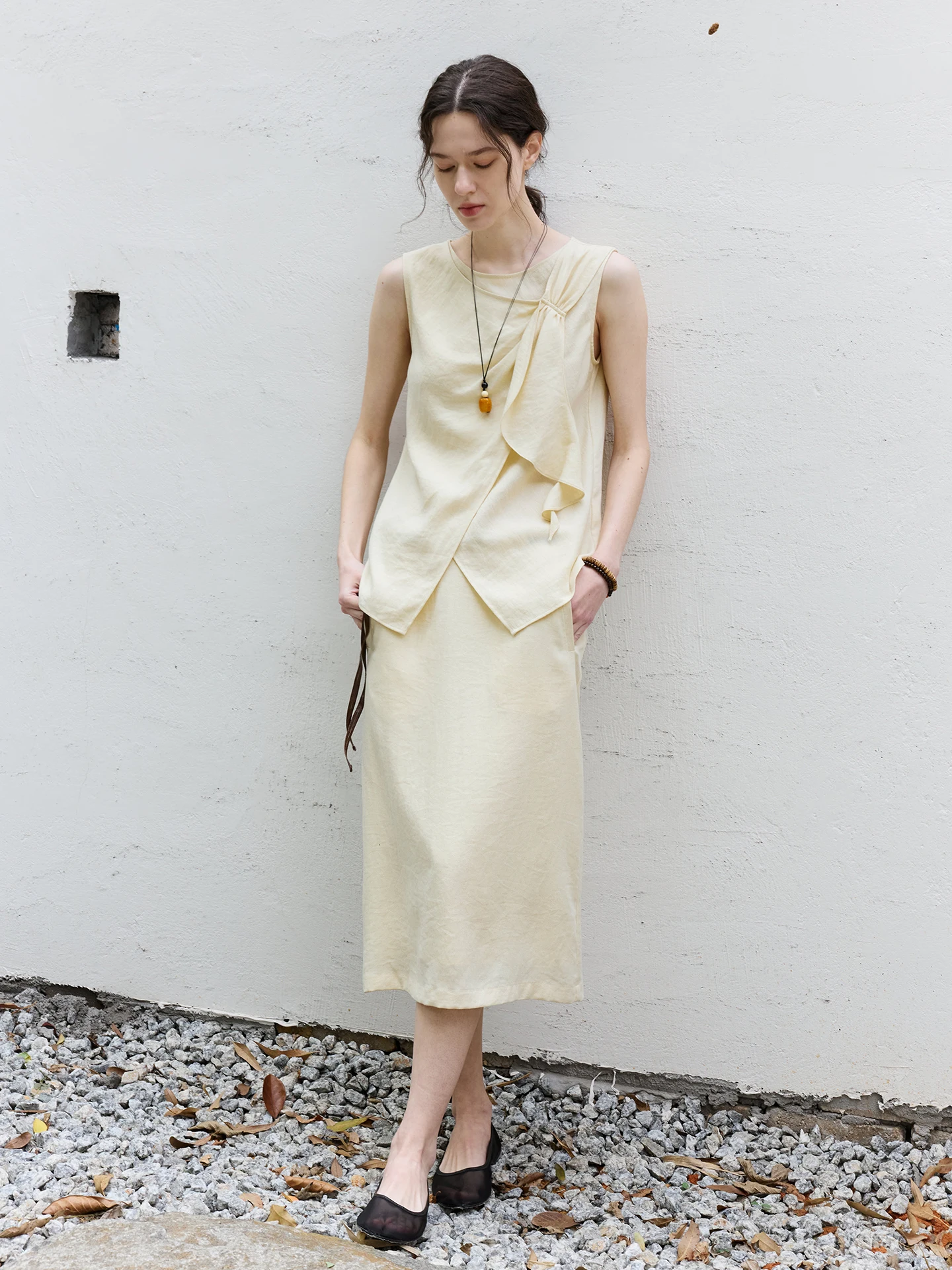 

Lelsain Sa с разрезом Svel, женская прямая юбка, комплект юбки-миди, летняя модная французская одежда с круглым вырезом, повседневная одежда