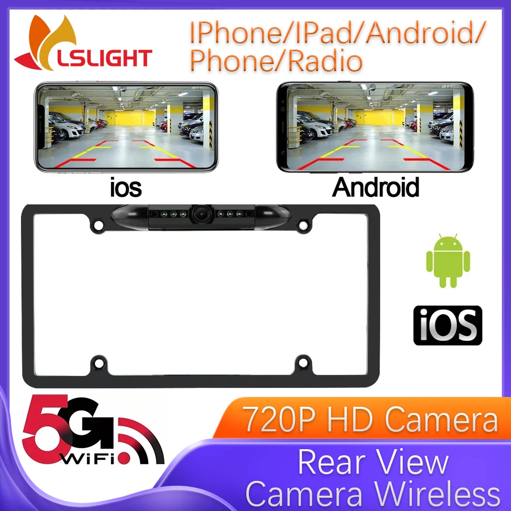 

Камера заднего вида для американских номерных знаков, Wi-Fi 5G, беспроводная, 720P, с ИК-подсветкой, поддержка iOS и Android