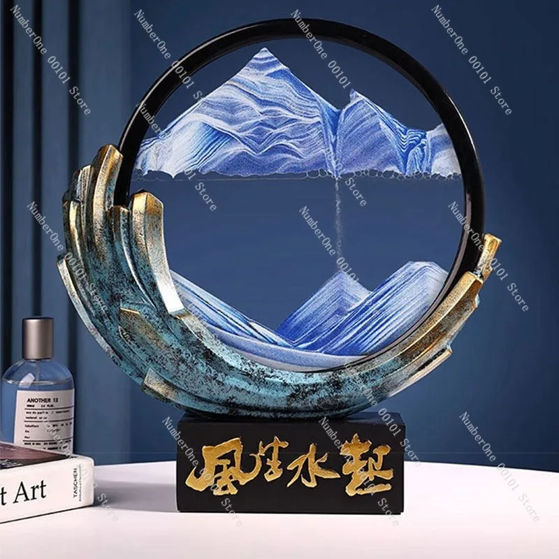 Elegant Luxury Moving Sand Art Hourglass Ornament Flowing Sandscape Desktop Decor Rotating Quicksand Picture Glass Crafts