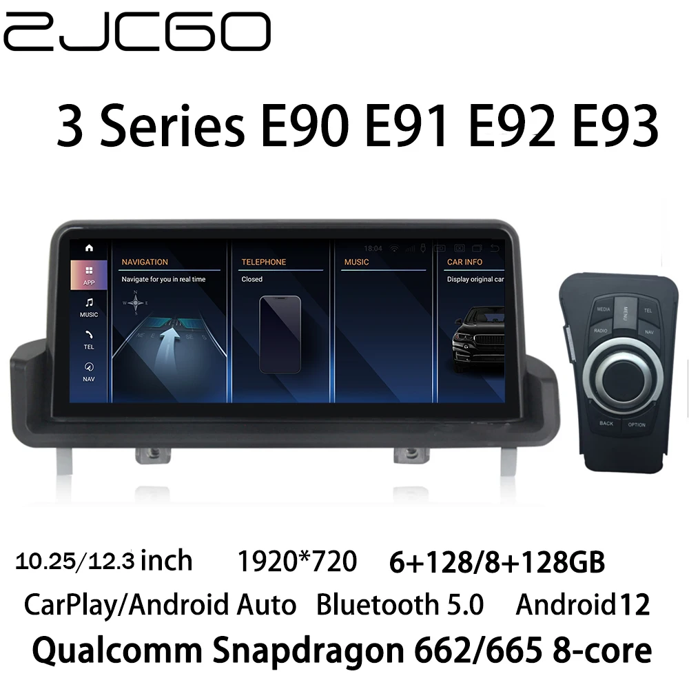 

ZJCGO Car Multimedia Player Stereo GPS Radio Navigation 12.3 Android 12 Screen for BMW 3 Series M3 E90 E91 E92 E93 2004~2013