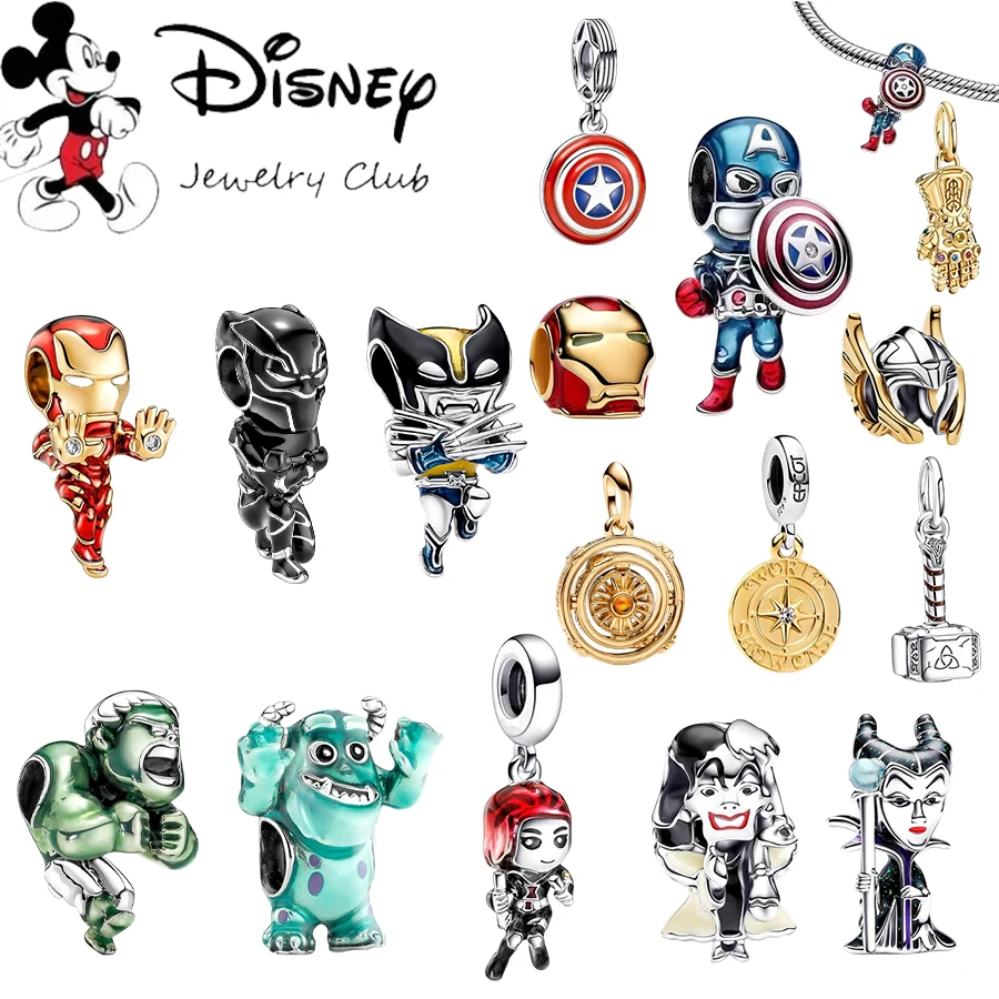 

MINISO Disney Club Marvel Charms Iron Man/ Captain America/ Hulk/ Black Panther Bead Fit Original Silver Bracelet Women Men Gift