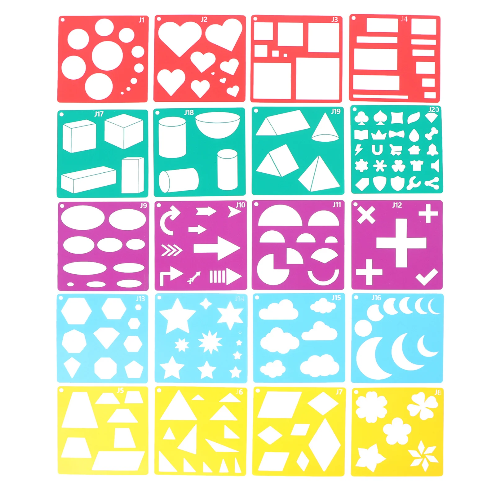 1Set Colored Geometrical Shape Painting Stencils Multipurpose DIY Hollow Out Templates for Drawing Tracing