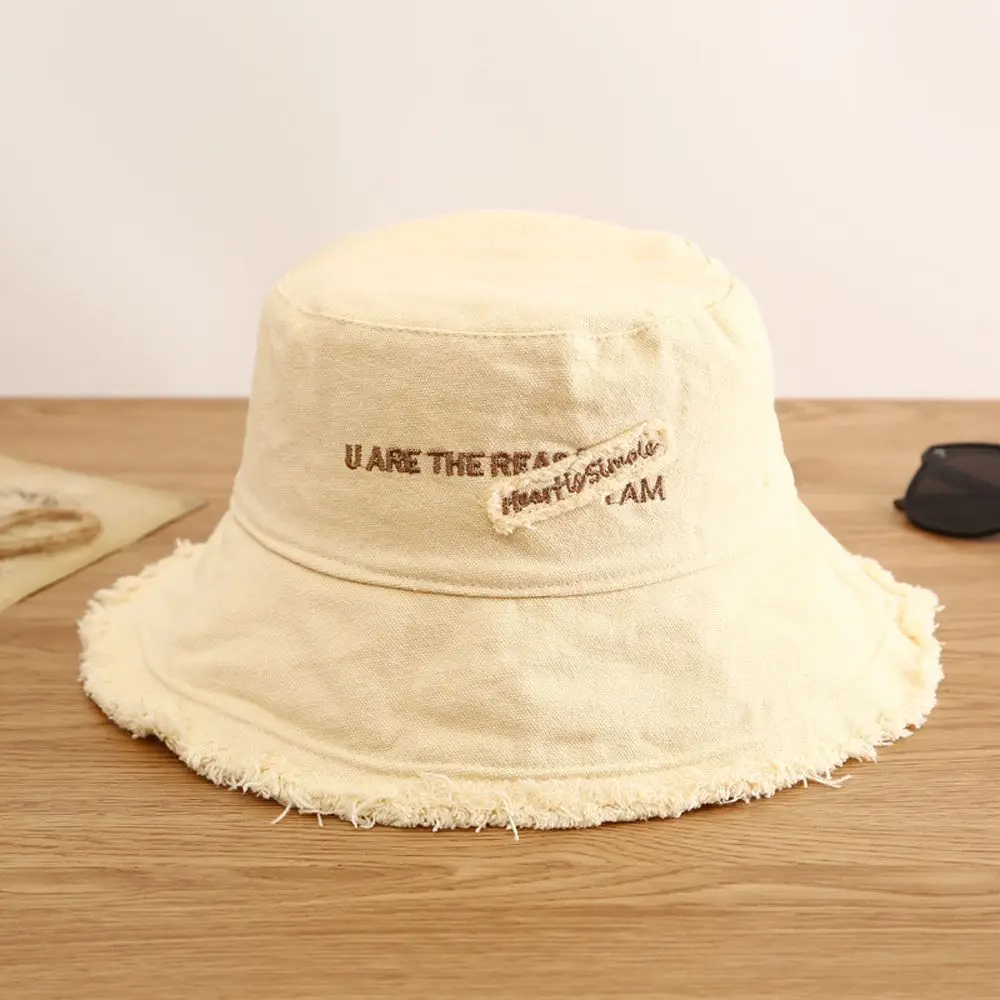 

Outdoor Simple Soild Color Letter Cotton Embroidery Bucket Hat Female Hat Korean Style Cap Fashion
