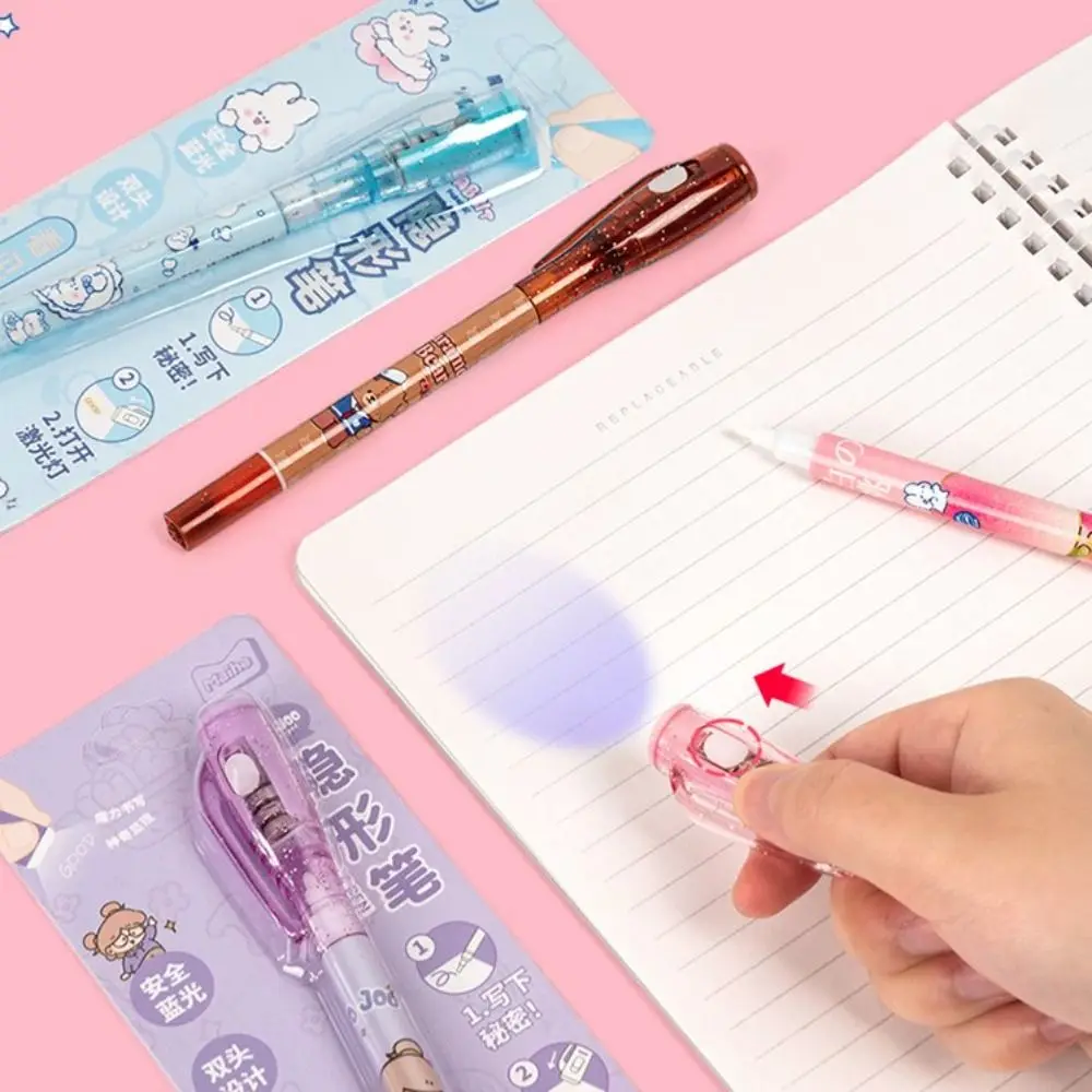 Mysteriously Disappearing Cute Invisible Marker Led UV Lamp Gel Pen Invisible Ballpoint Pen Double Head With Small Light