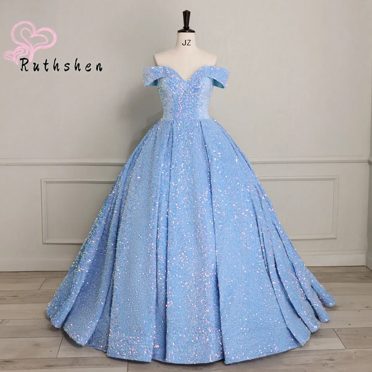 Customized Turquoise Luxury Evening Dresses for 2023 women Ball Gown Off the Shoulder Formal Occasion Sequin Dress