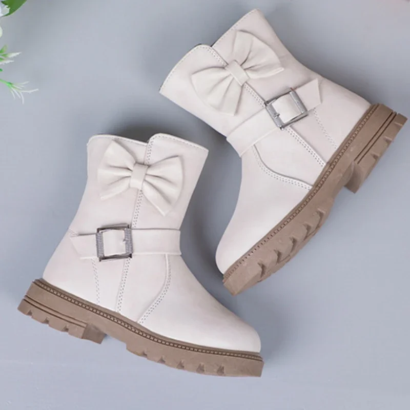 2024 Girls Boots Bowkont Children Fashion Buckle Cool Solid Color Toddler Girls Shoes Casual Short Boots Korean Princess Shoes