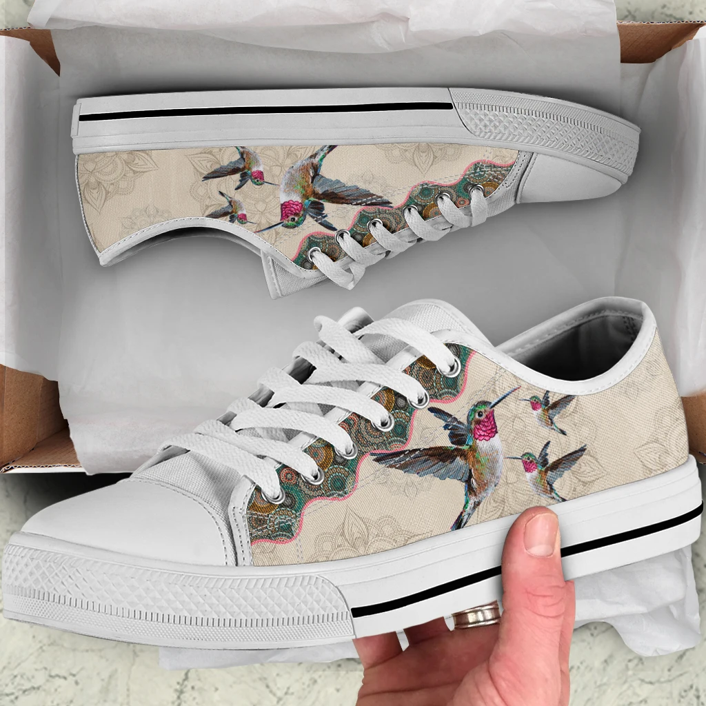 Bohemian Mandala Hummingbird Women Low Top Canvas Shoes Spring Autumn Girl Lace Up Sneakers Ladies Unisex Shoes