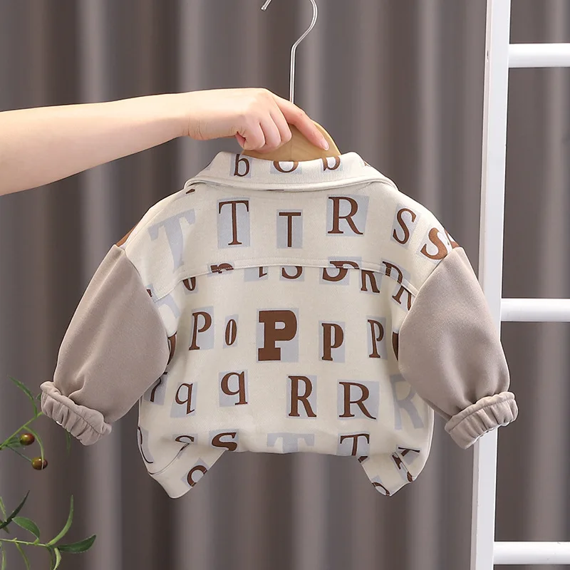 Baby Spring Kids Boys Suit 2024 Korean Letter Turn-down Collar Jackets + T-shirts + Pants for 12 To 18 Months Boy Clothing Sets image 6