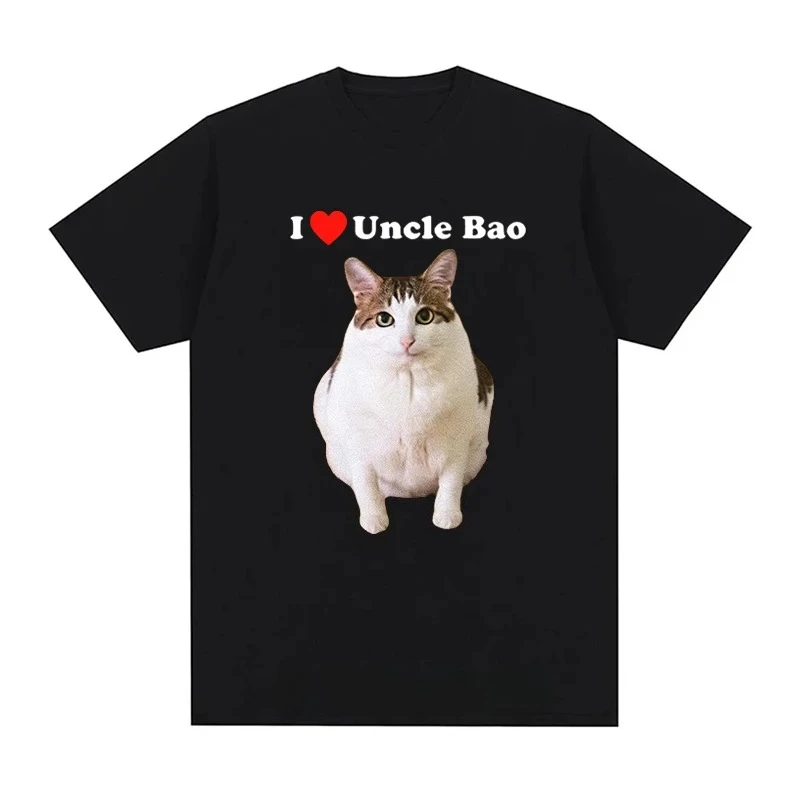 I Love Uncle Bao Cat-Print Top for Women Summer Casual Stylish Playful Streetwear Top Crew Neck Short Sleeve Cute Minimalist Tee
