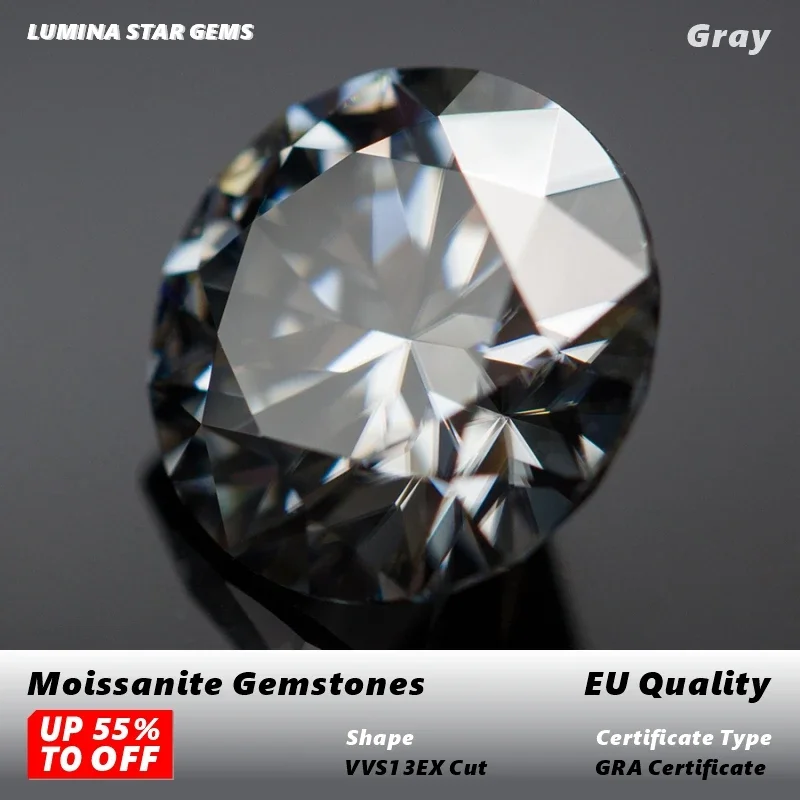 Gray Moissanites Round Brilliant 3.0mm-11mm Hearts and Arrows Cut Moissanite EU Quality DIY Jewelry Making With Certificate
