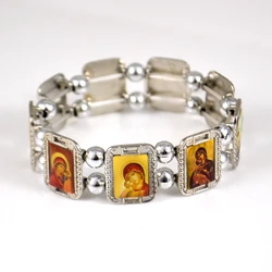 Orthodox Icon Rosary Beads Bracelet JESUS Virgin Mary Fashion Religious Jewelry Alloy Elastic Bracelets