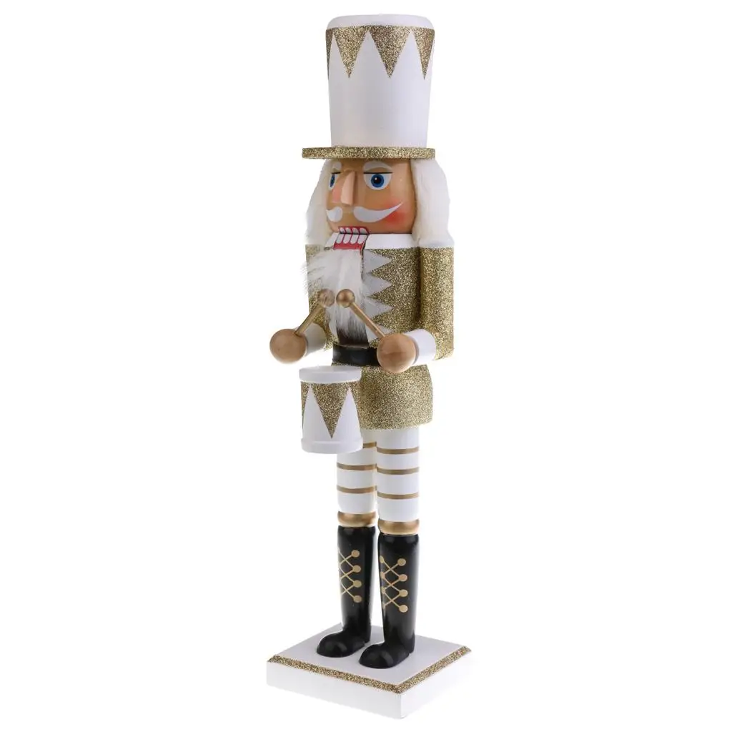 

38CM Height Hand Painted Wood Drummer Nutcracker Ornament home and Gold