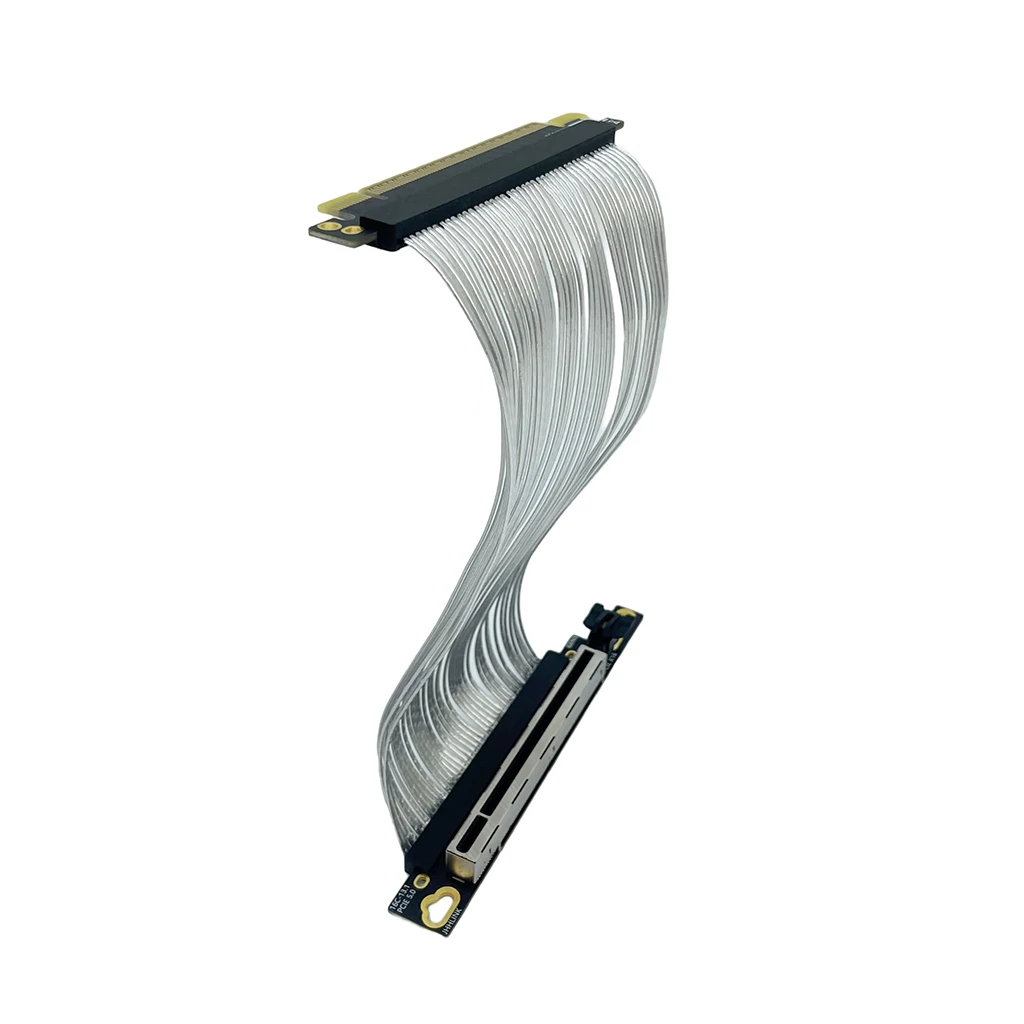 PCIe 5.0 X16 Graphics Card GPU Extension Cable Silver Plated Cable PCI-E 5.0 GEN5 64GT\S Bidirectional Bandwidth 90° Right Angle