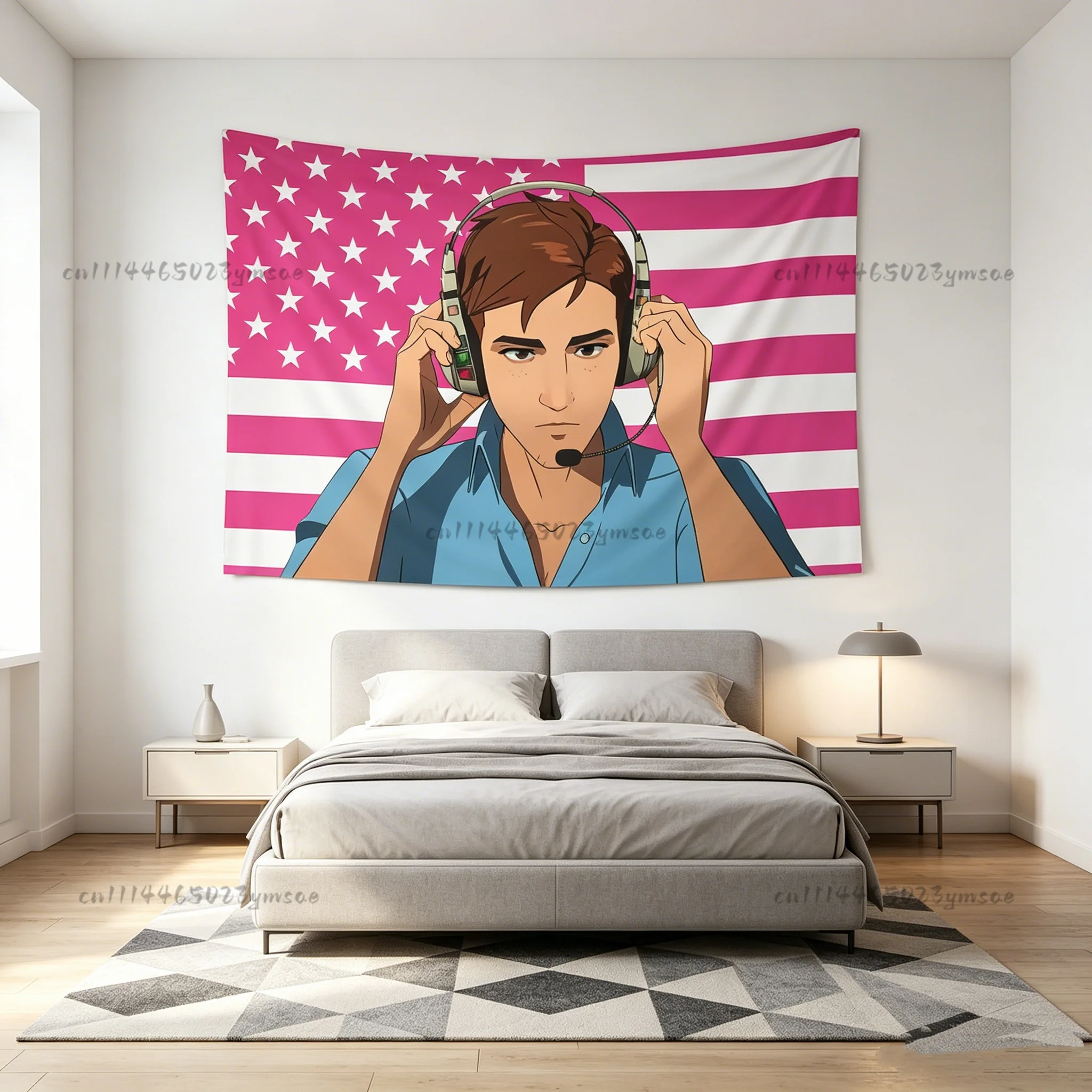 Robert Robertson HeadphonePink American Flags Tapestries Man Decor Indoor Wall Tapestry Dorm Banners Aesthetic Background Cloth