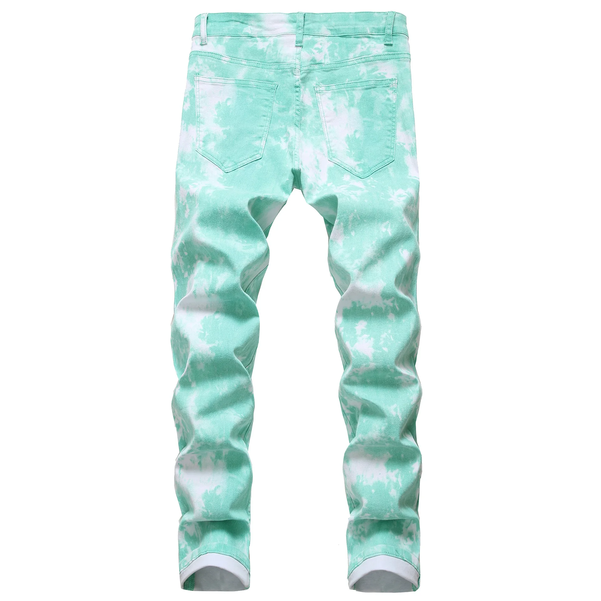 Men's Fall Jeans, High-stretch Denim Pants, Asian Sizes, Available in Black, Blue, Orange, Light Green, and Pink.
