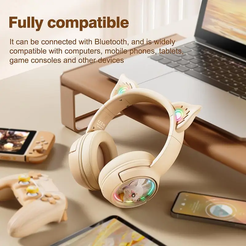 ONIKUMA B5 RGB Lighting Head-mounted Cute Pet Spaceship Wireless Bluetooth Headphones HD Mic HiFi Stereo Sound Game Headset