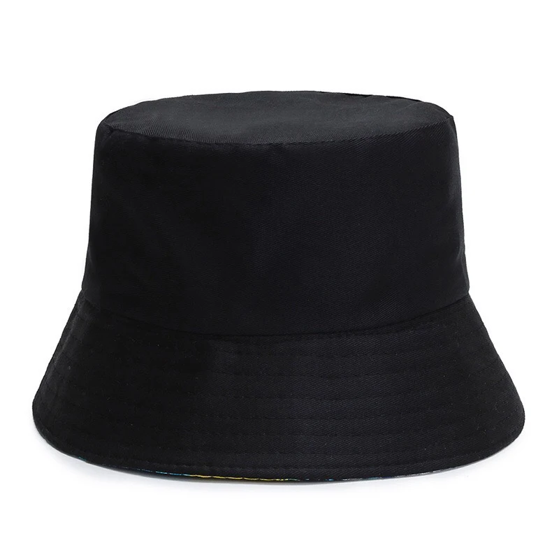 Black Solid Dots Bucket Hat Two Side Wear Unisex Simple Bob Caps Hip Hop Gorros Men Women Panama Cap Beach Fishing Boonie Sunhat