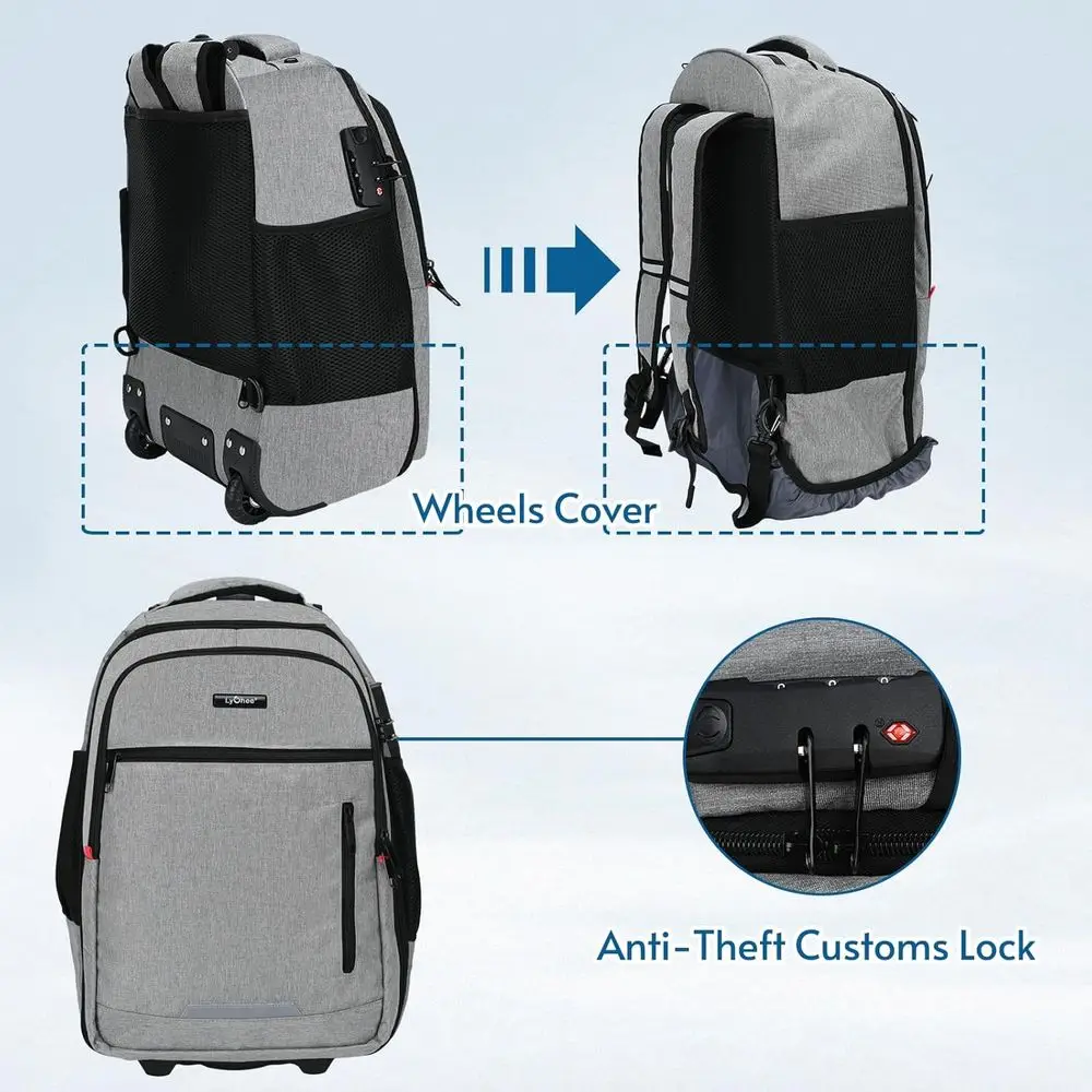 lychee Verborgen Rolbare Rugzak - Volwassenen Laptop Rugzak met Wielen - 20 inch Onzichtbare Schouderband Waterdichte Rugzak