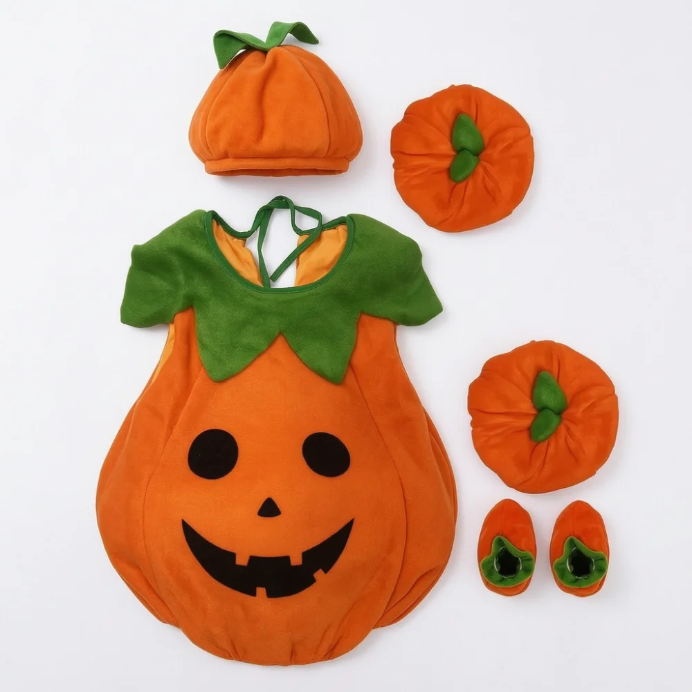 

Kids Romper Costume Pumpkin Halloween Cosplay Party With Bags For Boys Girls Stage Performance Holiday Clothing