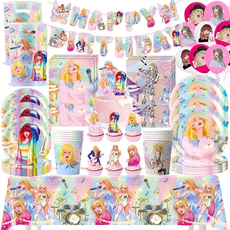 America Singer Birthday Party Decoration Young People Favors POP Music Theme Party Supplies Bow Balloons Paper Tableware Gifts