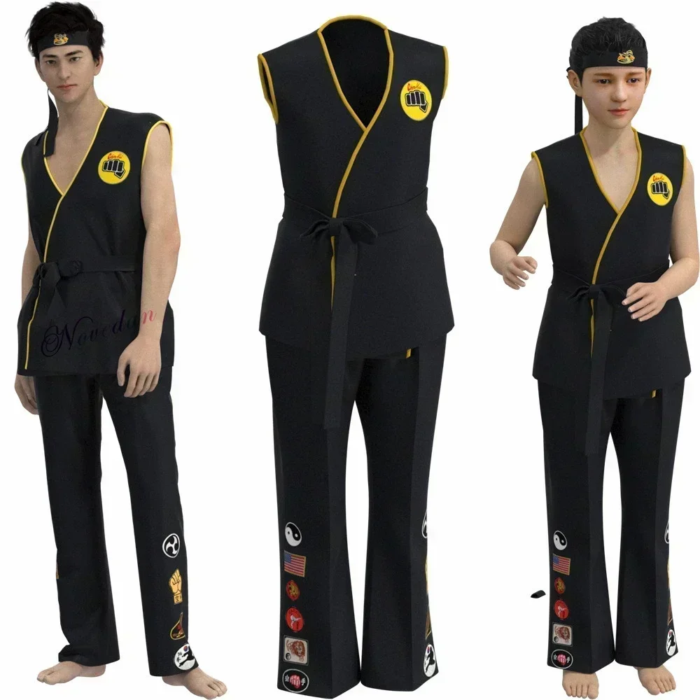 

Karate crianças kof cobra kai косплей traje vari aldult preto branco quimono униформа бандана аниме festa halloween agasalho