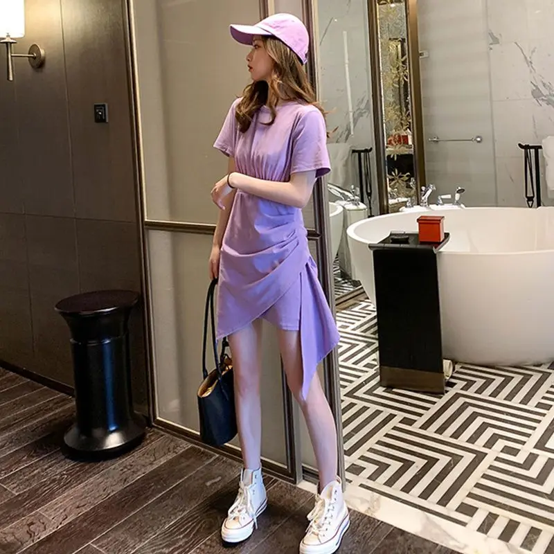 

2023 Summer Y2K Solid Color Sweat Dress Women French Chic Vestidos De Fiesta High Waist Korean Robe Femme Irregular Lady Dress