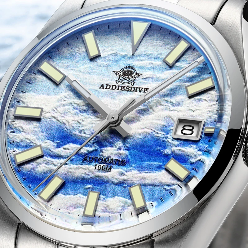 

ADDIESDIVE 100M Diving Luminous Watches 3D Cloud Sea Dial Automatic Mechanical Watch Luxury Stainless Steel reloj hombre