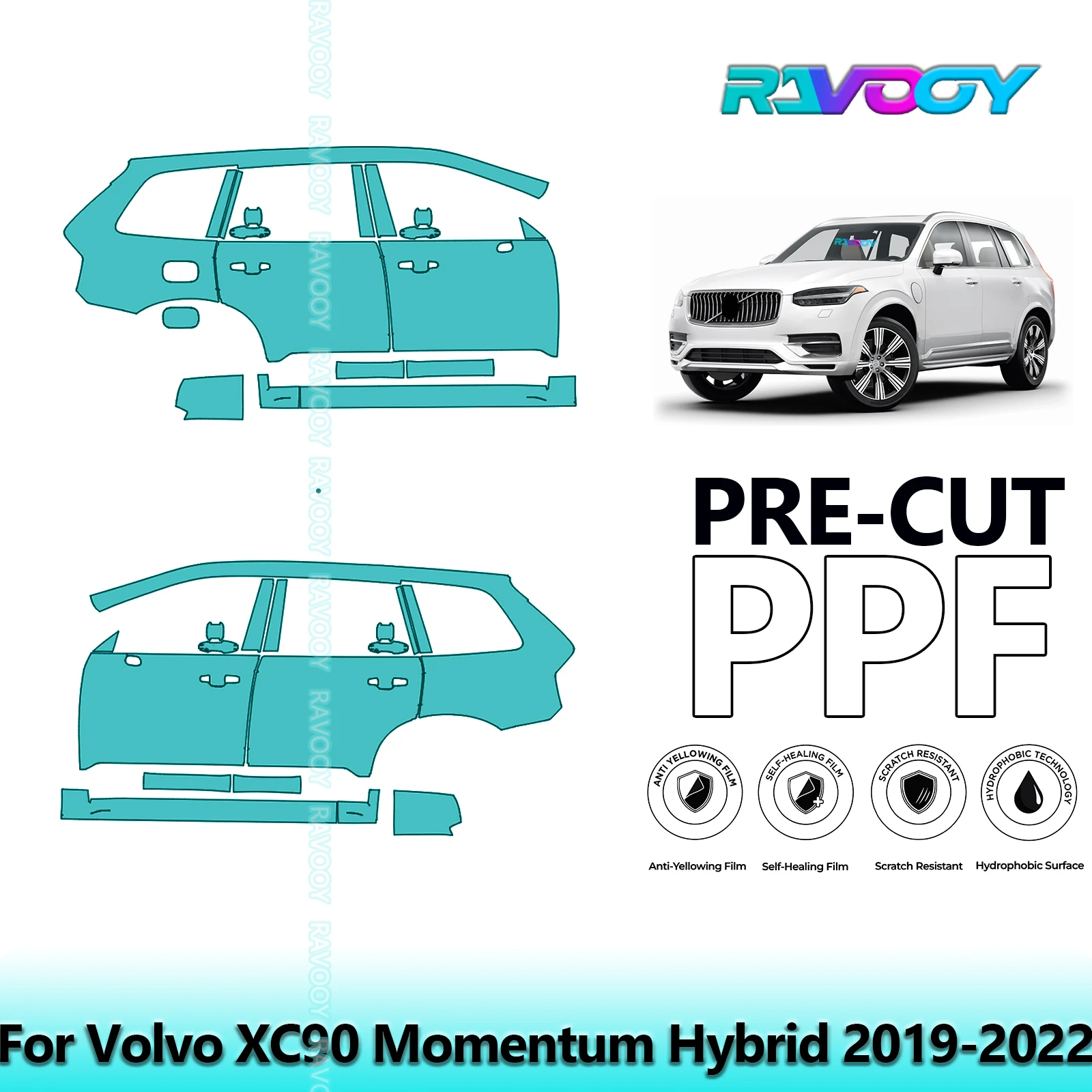 

For Volvo XC90 Momentum Hybrid 2019-2022 8.5mil Clear Matte Pre-Cut PPF Door & A/B Pillar Kit TPU Paint Protection Film Set