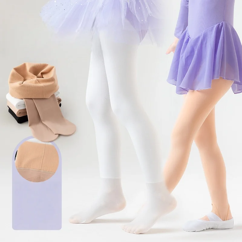 2026 Spring Kids Light Fleece Lined Leggings Solid Color Footed Leggings for 1-9Y Girls Children Dance Stretch Pants