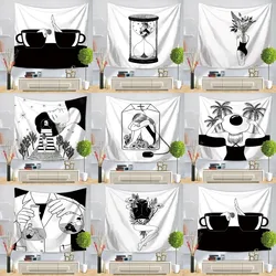 Office Living Room Tapestry Simple Black and White Hourglass Hanging Cloth Home Wall Decoration Tapestry