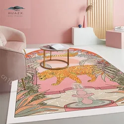 Pink Floral Cheetah Carpet for Big Area Jungle Flower Tiger Animal Floor Art Soft Flannel Rug Print Jaguar Mat Living Room Decor