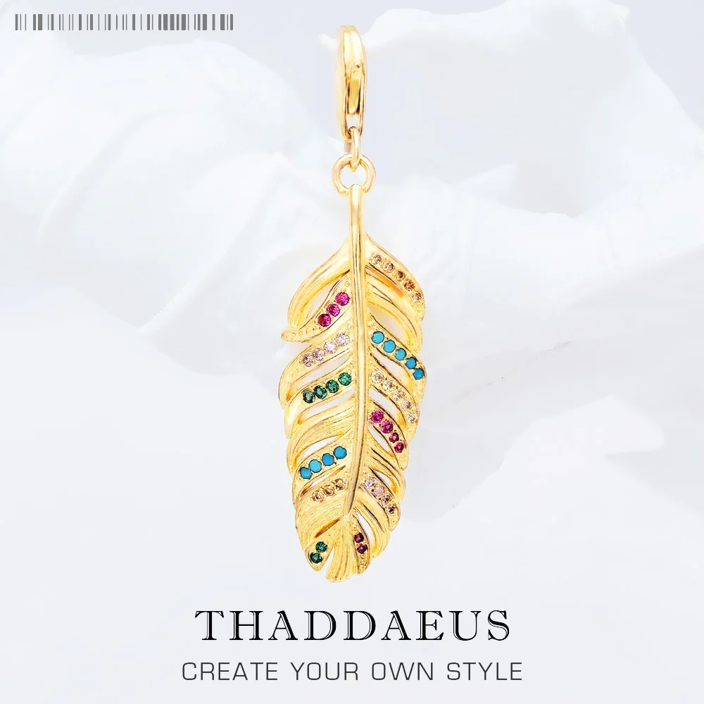 

Feather Gold Charm Pendant Women Men Summer 925 Sterling Silver Colourful Jewelry Accessories Bohemia Gift