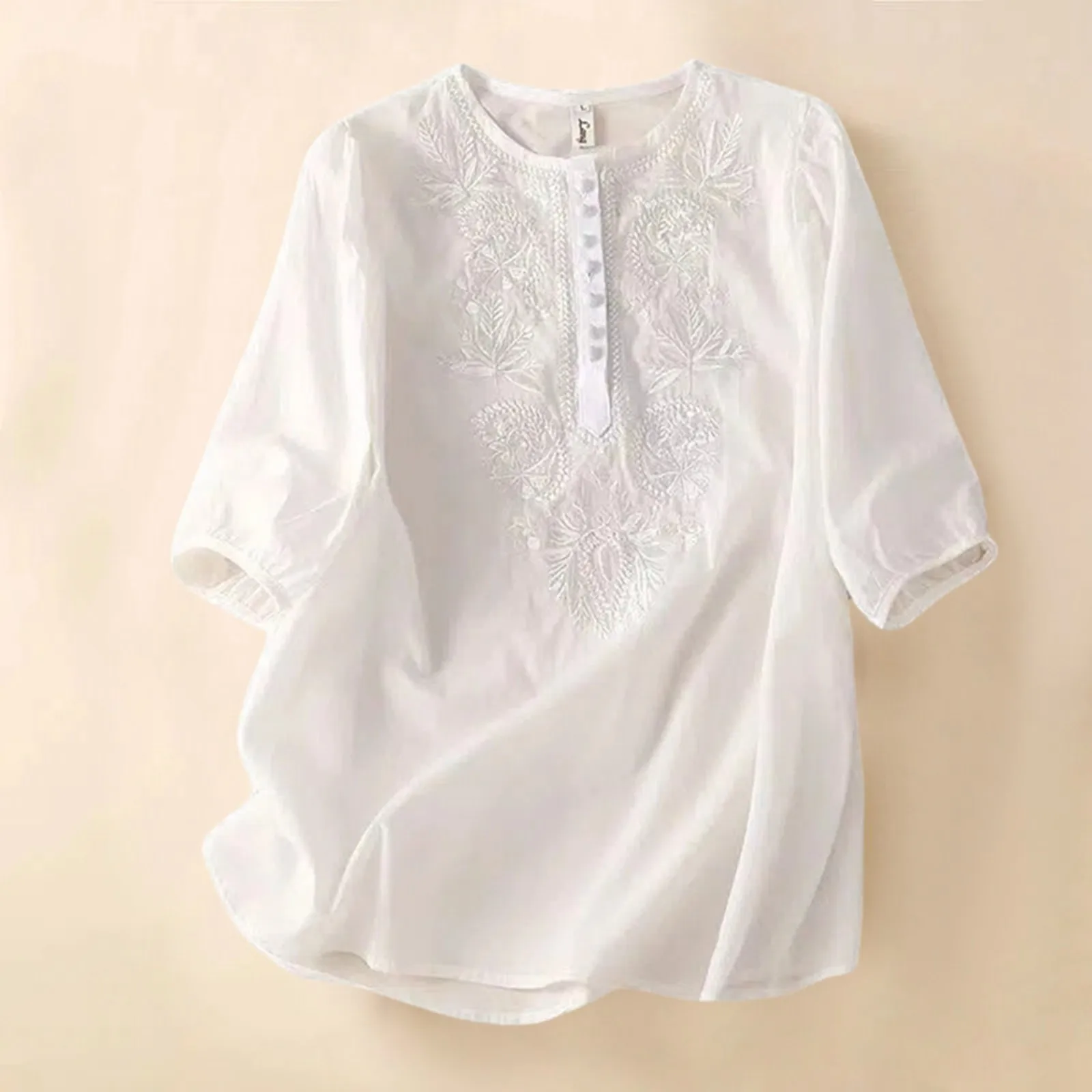 

Ladies Floral Embroidery T Shirt Artistic Leisure Spring Summer Tee Tops Literary Retro Loose Design Retro Shirts And Blouses