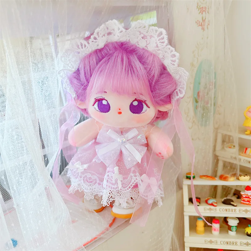 Kawaii Purple Bow Dress Suit Plush Idol Doll for 20cm DIY Clothes Accessory Cute Soft Stuffed Idol Cotton Dolls for Girls Gifts