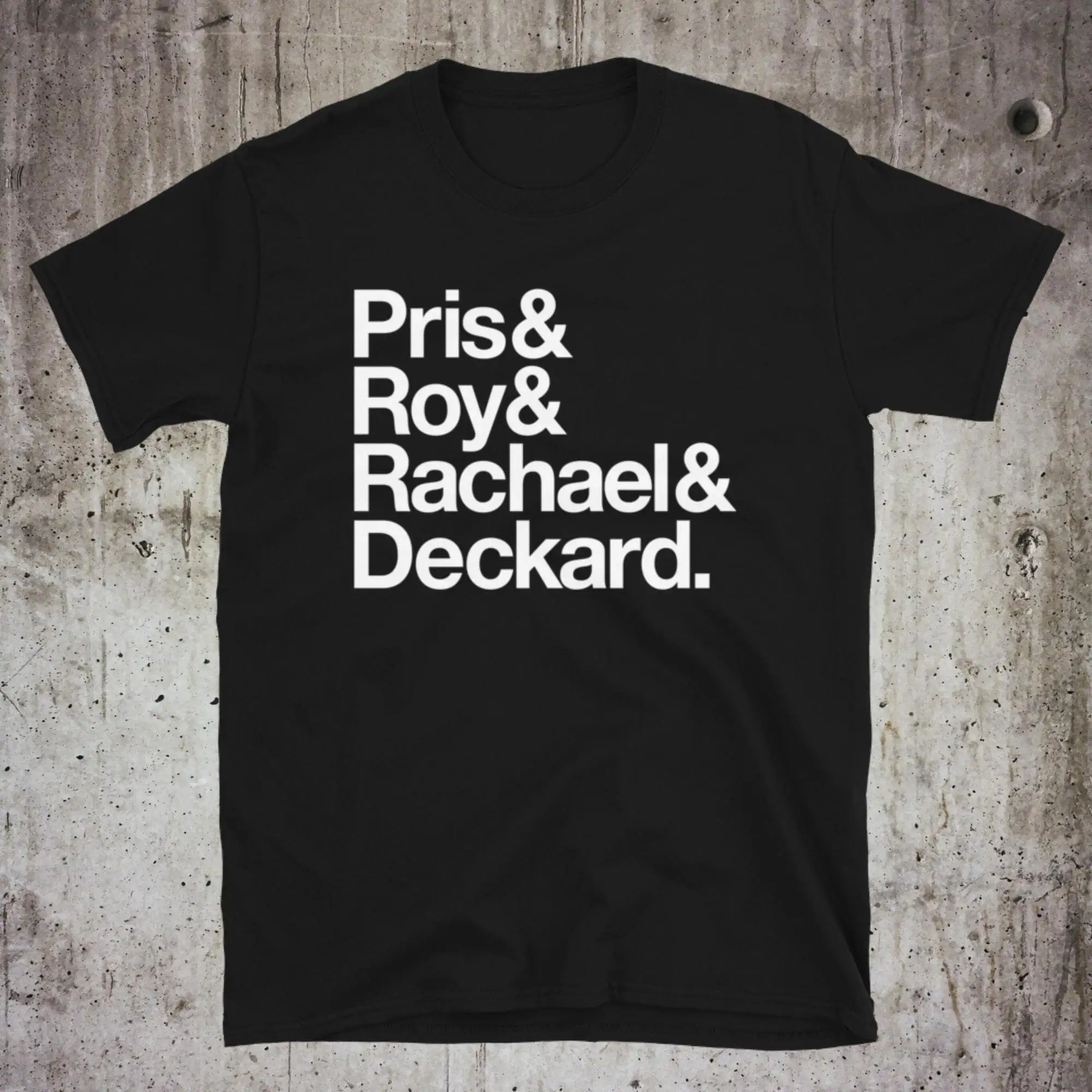 Футболка Bladerunner с названиями репликатов, Helvetica