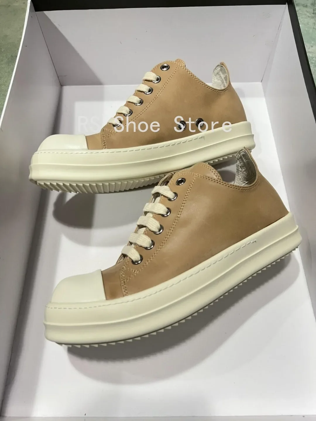 

Ro Designer Casual Shoe Men Boots Women Sneaker Low Top Shoes Luxury Lace-up Camel Leather Dark Khaki Cowhide Sneakers