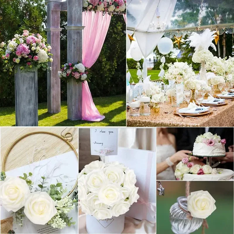 25pcs Artificial Rose Flowers Foam Artificial Flowers with Stem Fake Rose for DIY Wedding Bouquet  Home Decoration