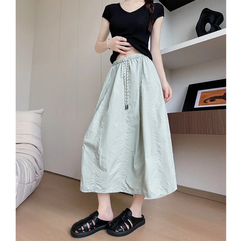 

Patchwork Workwear Half Skirt for Women, Summer Thin Slimming Draped Umbrella Skirt, Casual A-line Tassel Pumpkin Skirt