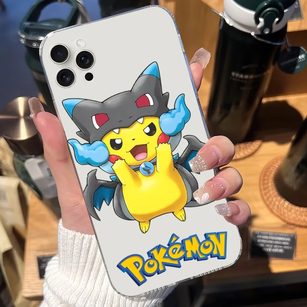 MINISO P-Pokemon Pikachu Phone Case For iPhone Mini Plus 11 13 12 14 15 8 Pro XS Max X SE XR Transparent Shell