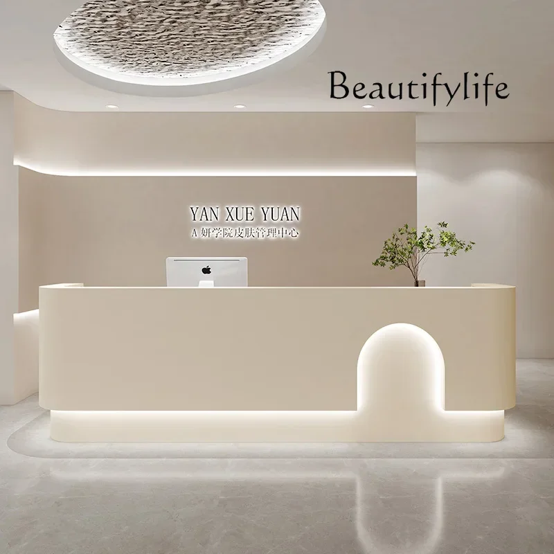 Beauty salon checkout page Hair salon Women's clothing store Curved bar counter Light luxury company reception desk