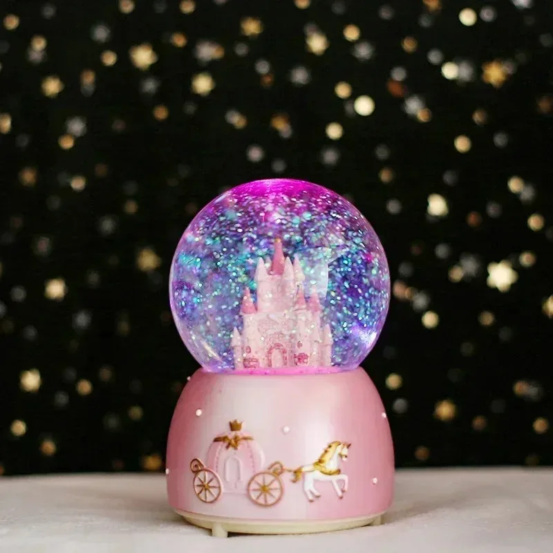 Large Snow Crystal Ball Music Box Automatic Snowfall Fairy Luminous Castle Desktop Decoration Crafts