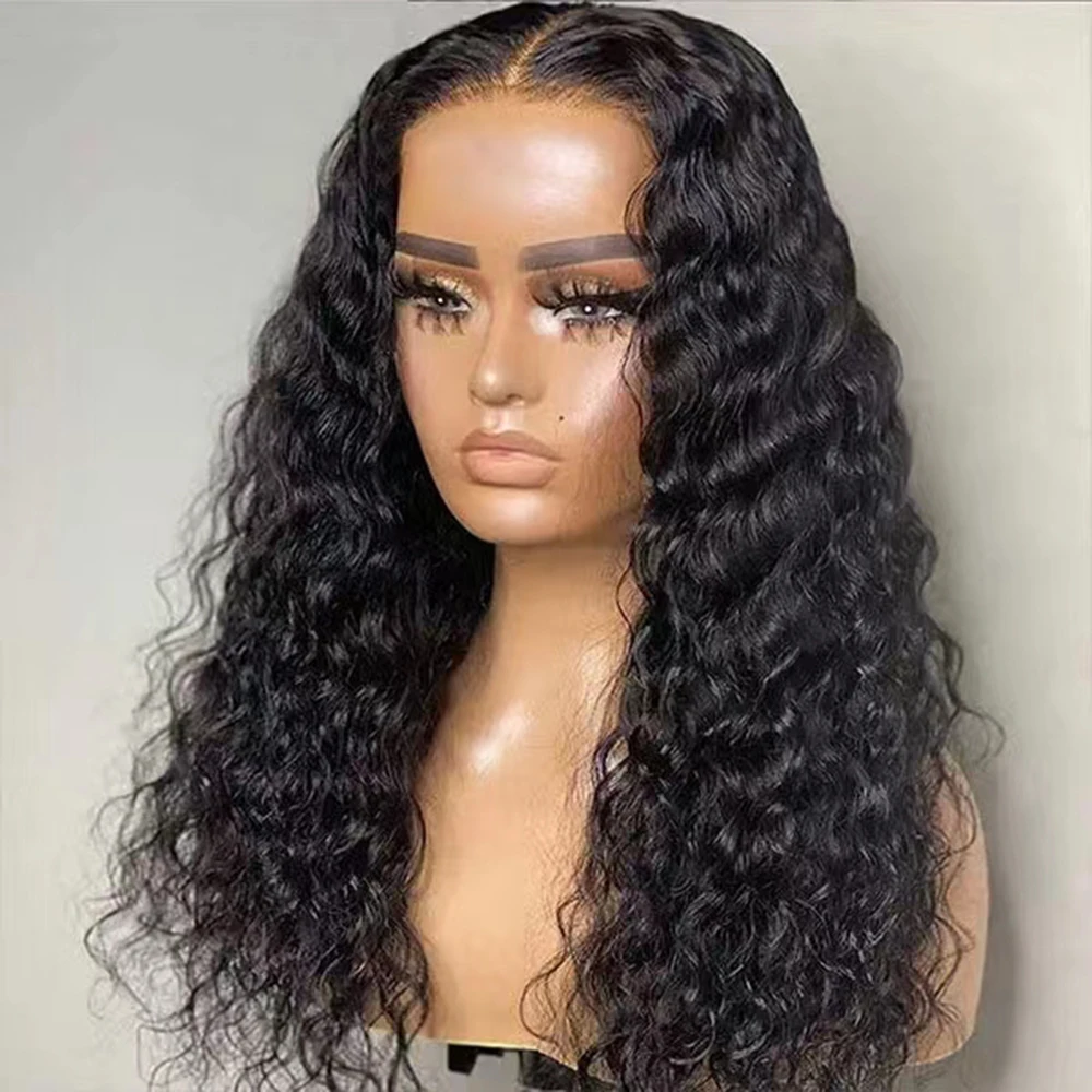 WIF Black Wave Curl Synthetic Wig Middle Part Kinky Curl Black Hair Heat Fiber Lace Front Wigs for Black Women Daily Makeup Use