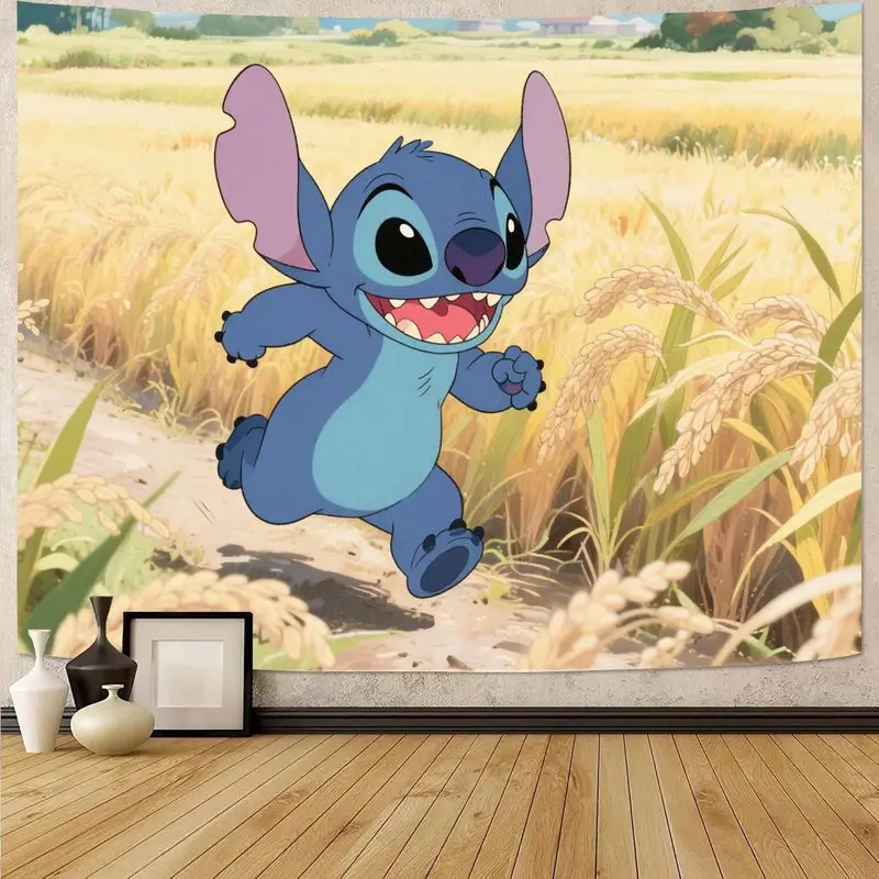 

1 шт., гобелен Disney Stitch Running in Fields, милый мультяшный настенный художественный домашний декор для фанатов Лило и Стич